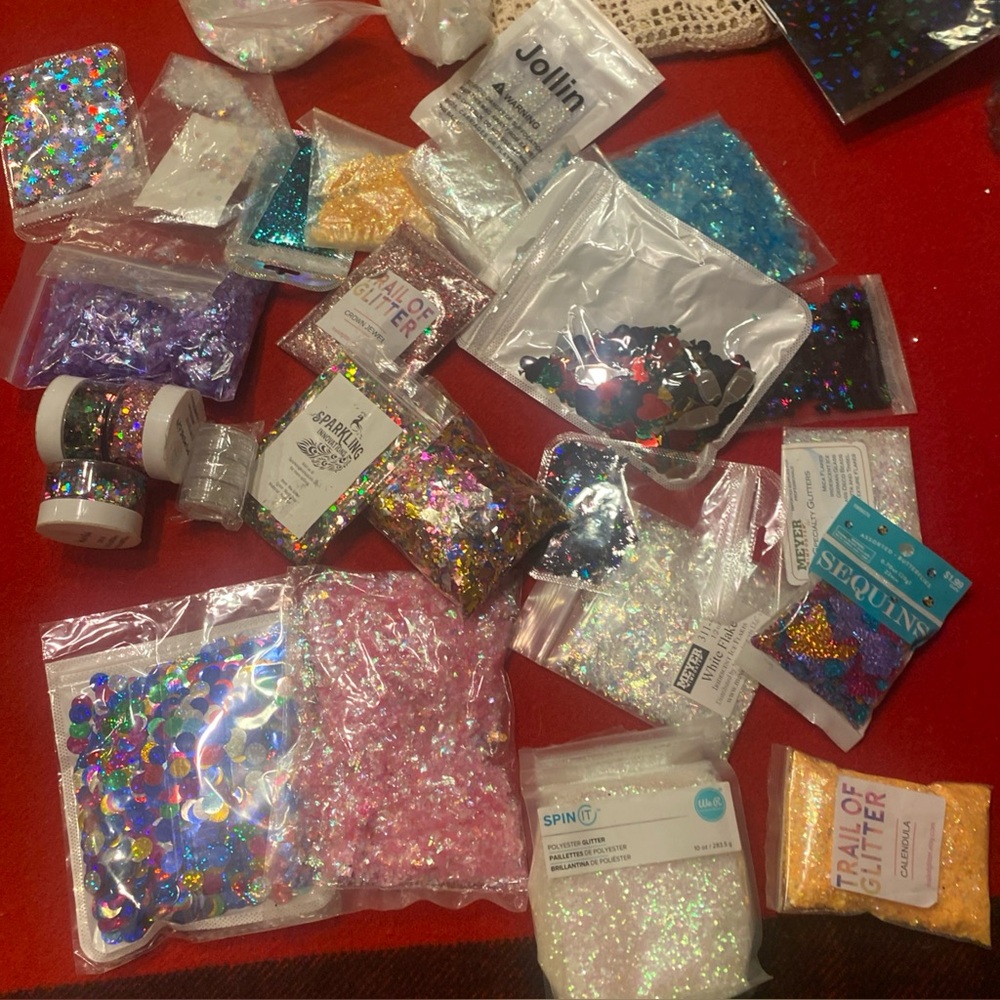 Huge LOT of Glitters Confetti for crafting, resin art, and nail art. New bags.